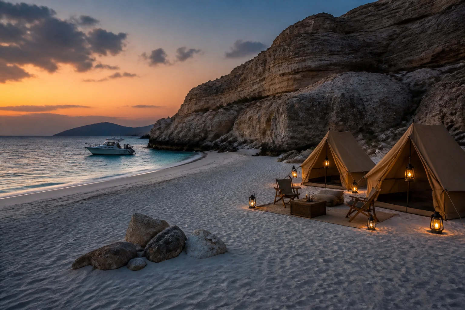 Camping beside the sea at the Daymaniyat Islands